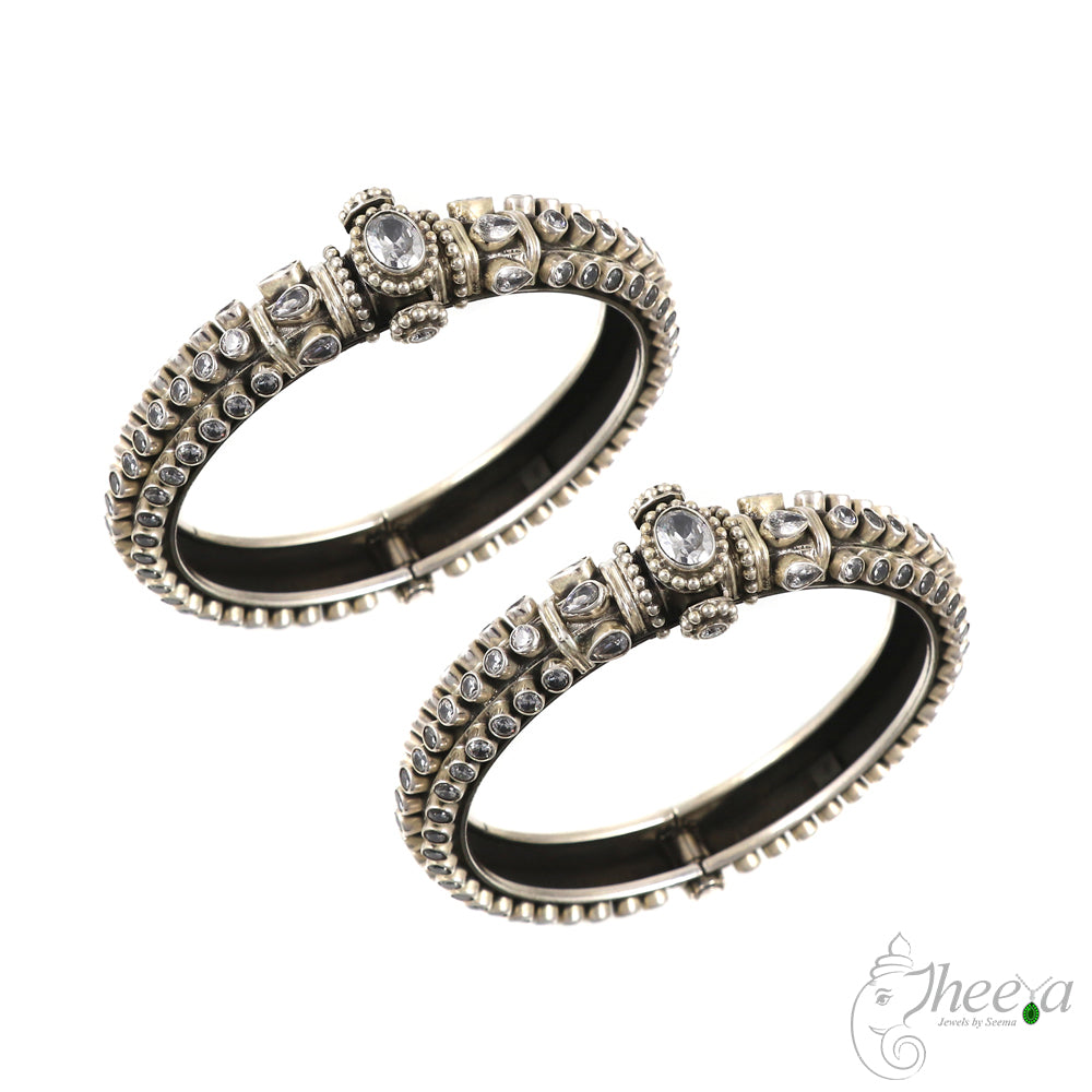 Pure Silver White Stone Kangan Bangle image 1