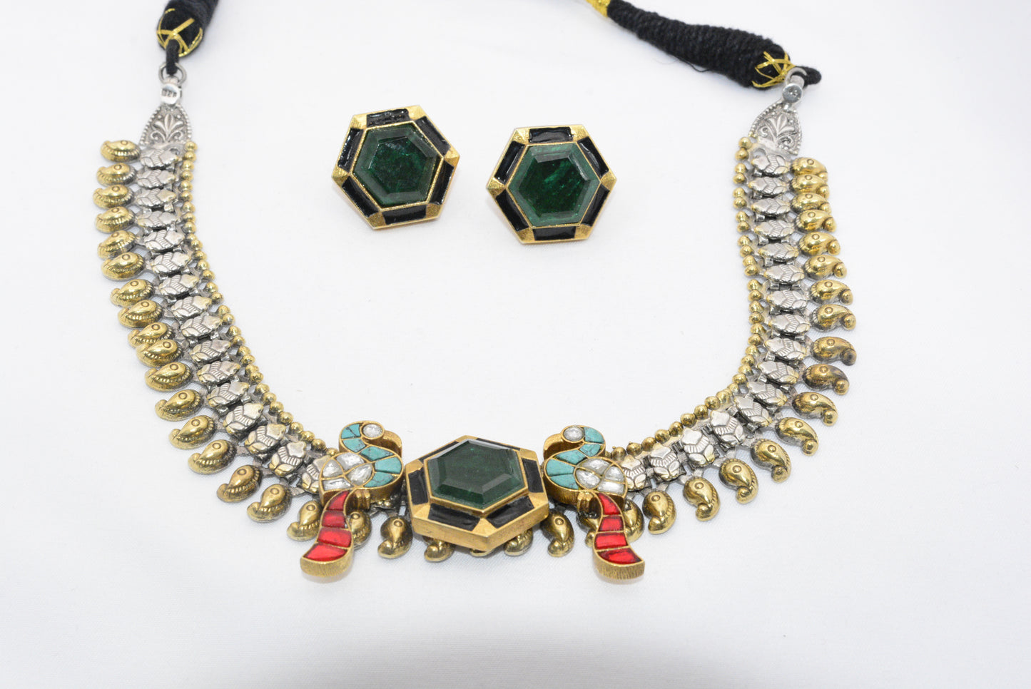 Green Double T With Parrots Necklace Set image 0
