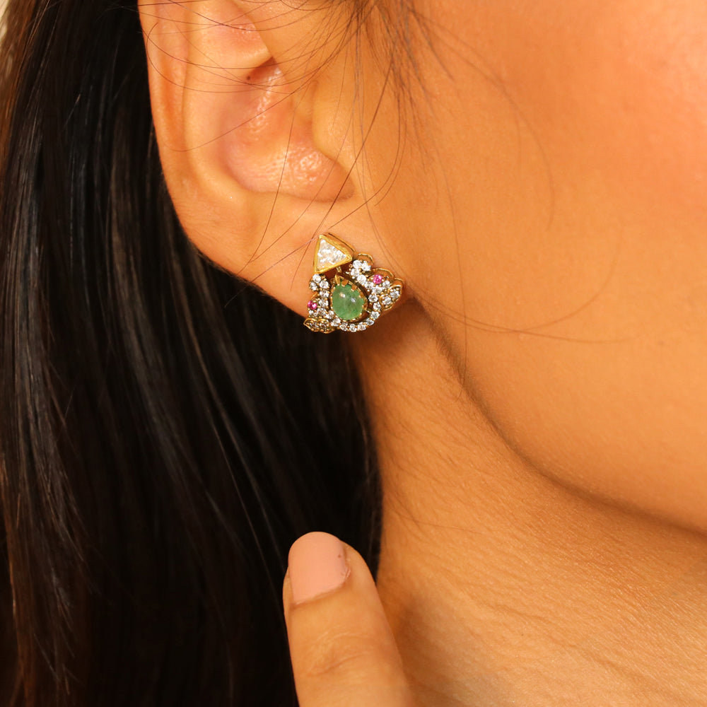 Mint Green Stone with CZ Moissanite Pendant Set image 2