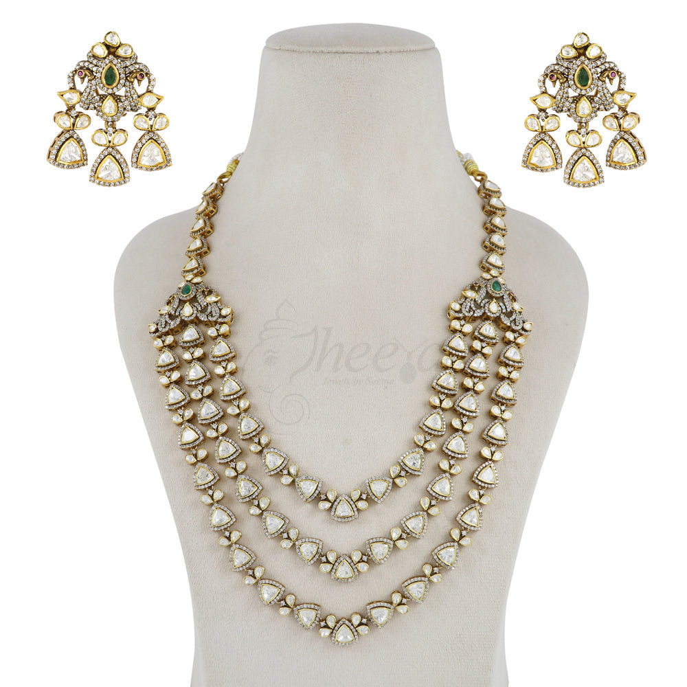 Moissanite with CZ Three Line Maharani Haar image 3