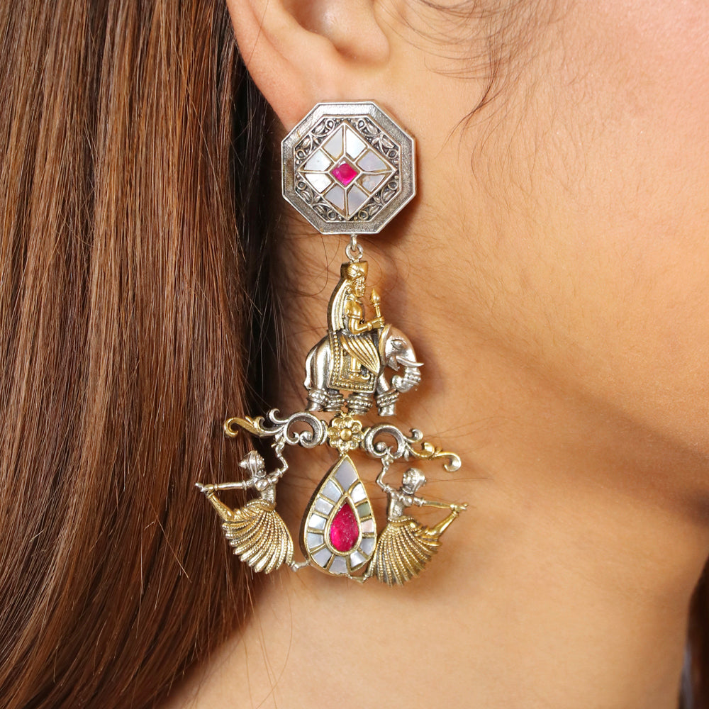 Mahvat on Elephant with Dancing Girls Long Earrings image 1