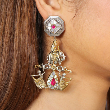 Mahvat on Elephant with Dancing Girls Long Earrings image 1