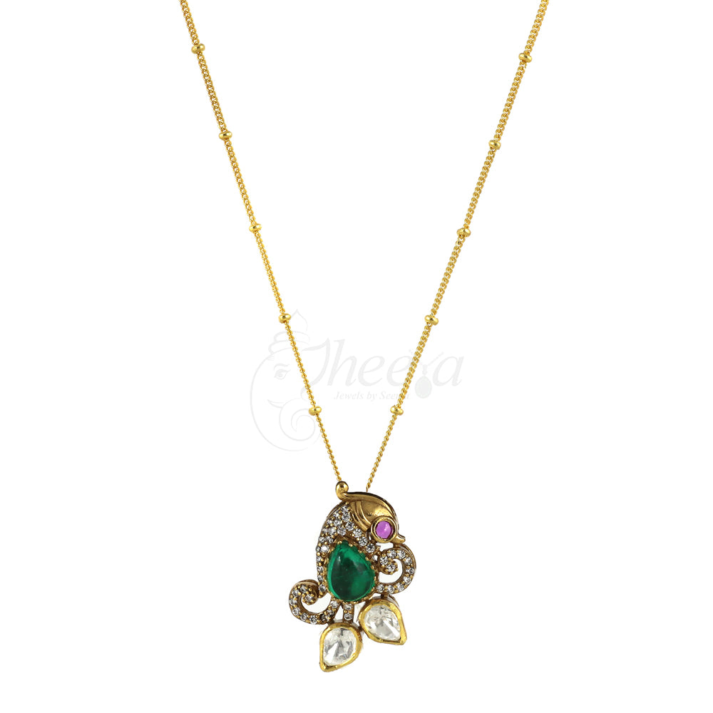 Green Stone with Moissanite Pendant Set image 4