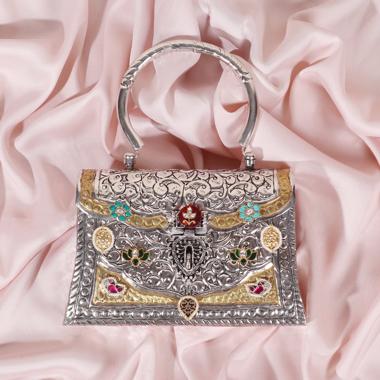 Dual Tone bag with Maroon and Blue motif with handle image 1