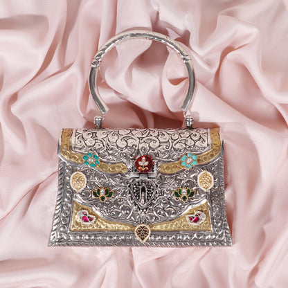 Dual Tone bag with Maroon and Blue motif with handle image 1