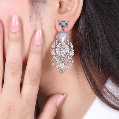 Mother of Pearl Peacock Dangling Earrings image 1