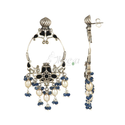 Blue and White Dangler with Pearl Drops Earrings image 2