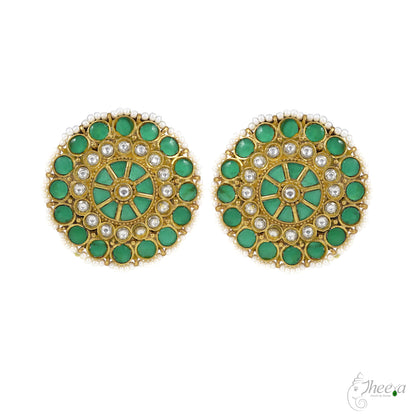 Royal Tussi Necklace with green kundans image 3