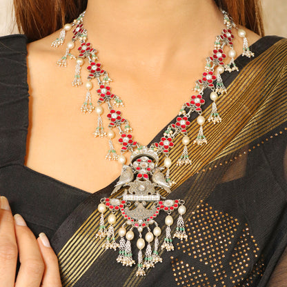Red Kundan Flowers with Fall Tassels Necklace image 1