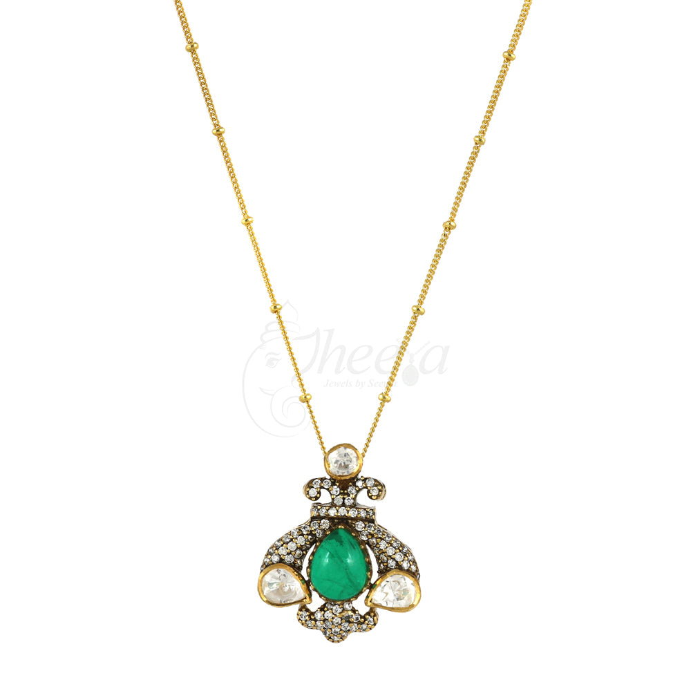 Green Stone with CZ Moissanite Pendant Set image 4