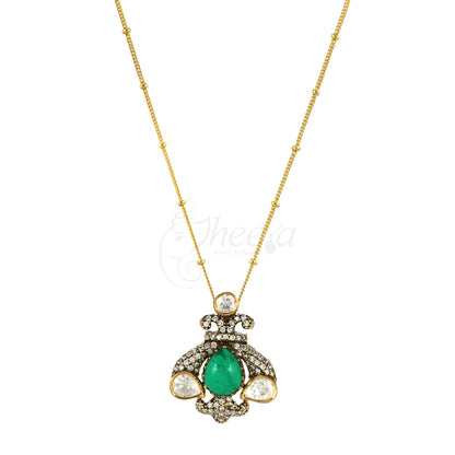 Green Stone with CZ Moissanite Pendant Set image 4