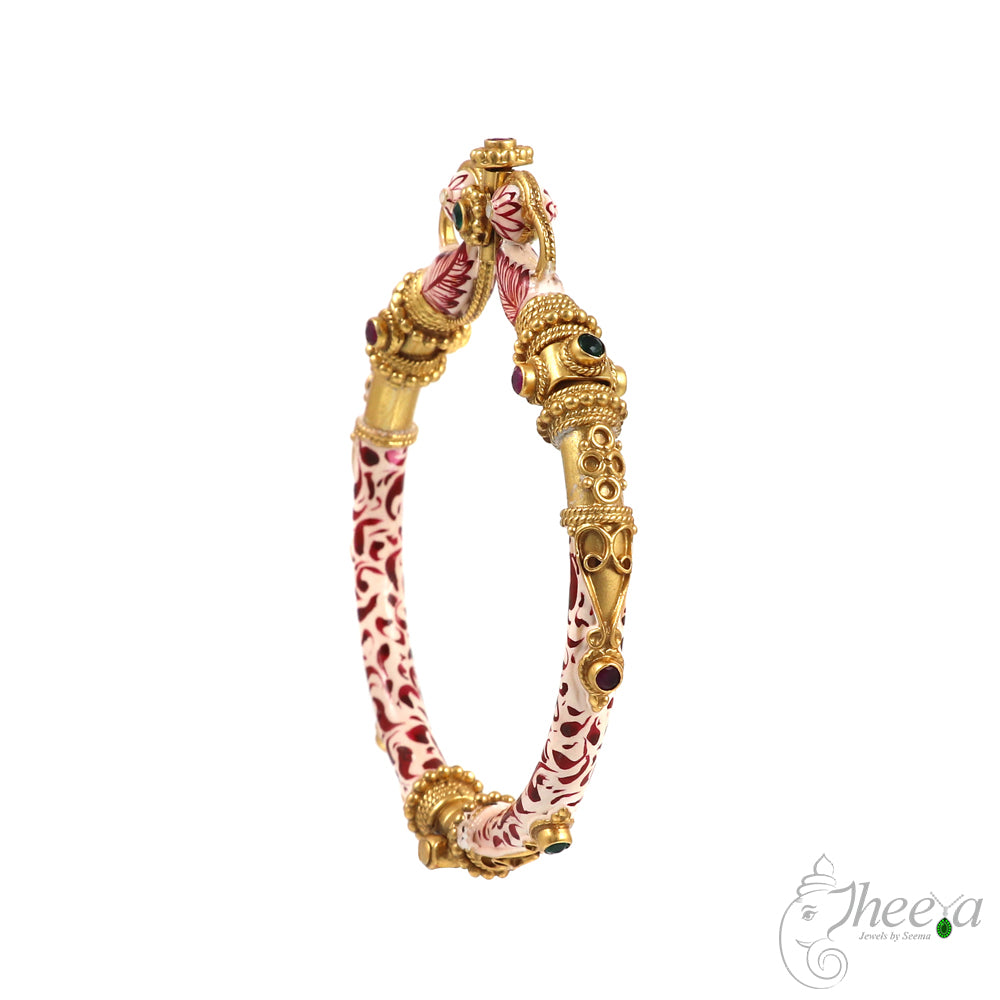 Red and Cream Meenakari work Bangle image 1