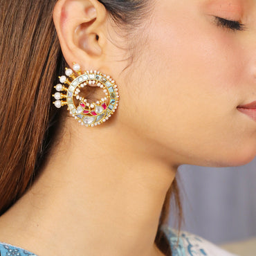 Mother of Pearl with Kundan with Studs Ear Ring image 1