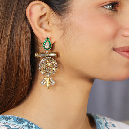 Green Kundan with Filigree Work Earring image 0