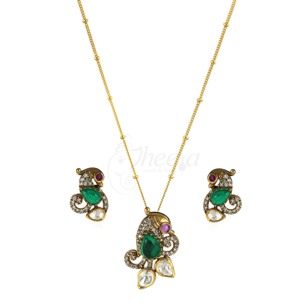 Green Stone with Moissanite Pendant Set image 3