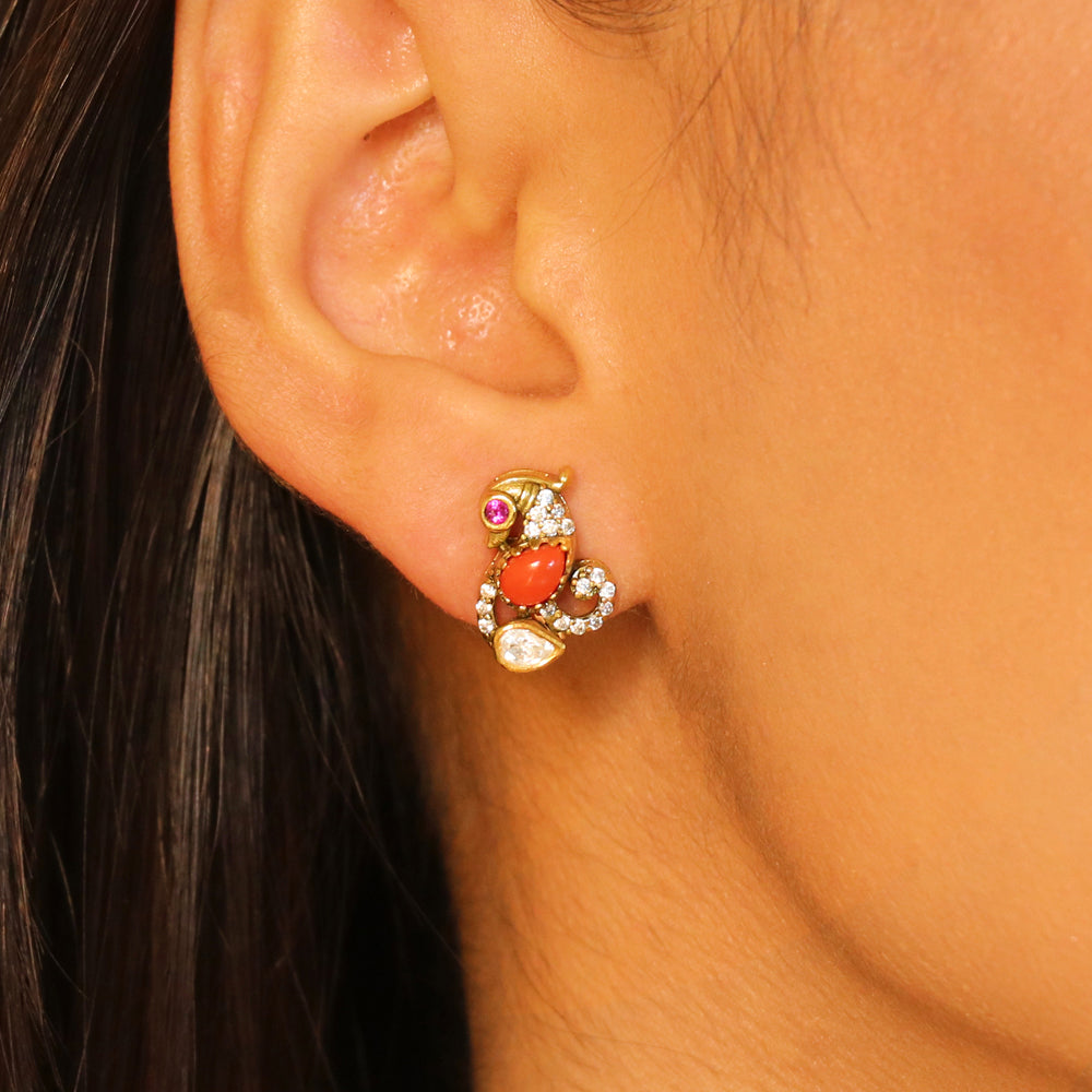 Coral with Moissanite Pendant Set image 2