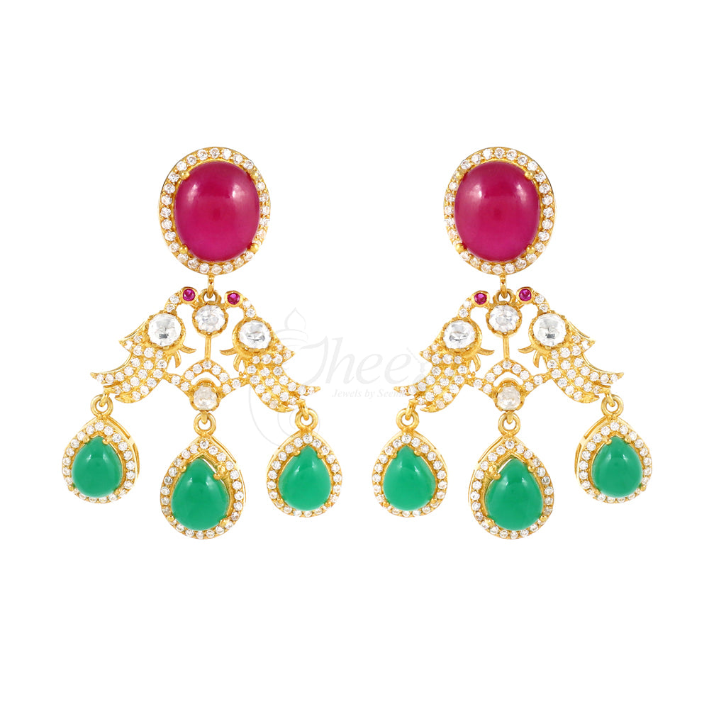 Moissanite with Red and Green Stones Necklace Set image 6