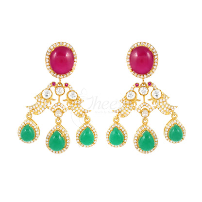 Moissanite with Red and Green Stones Necklace Set image 6