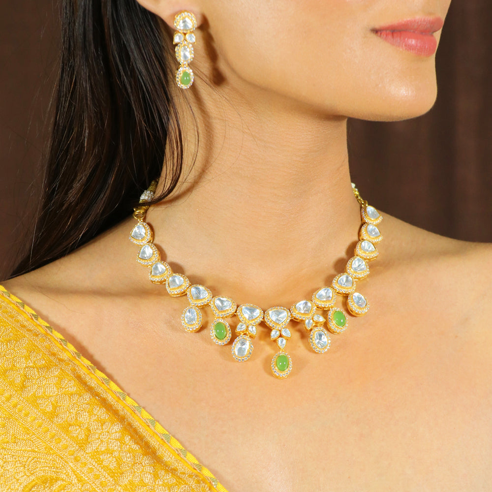 Moissanite with Green Stone drops Necklace Set image 0