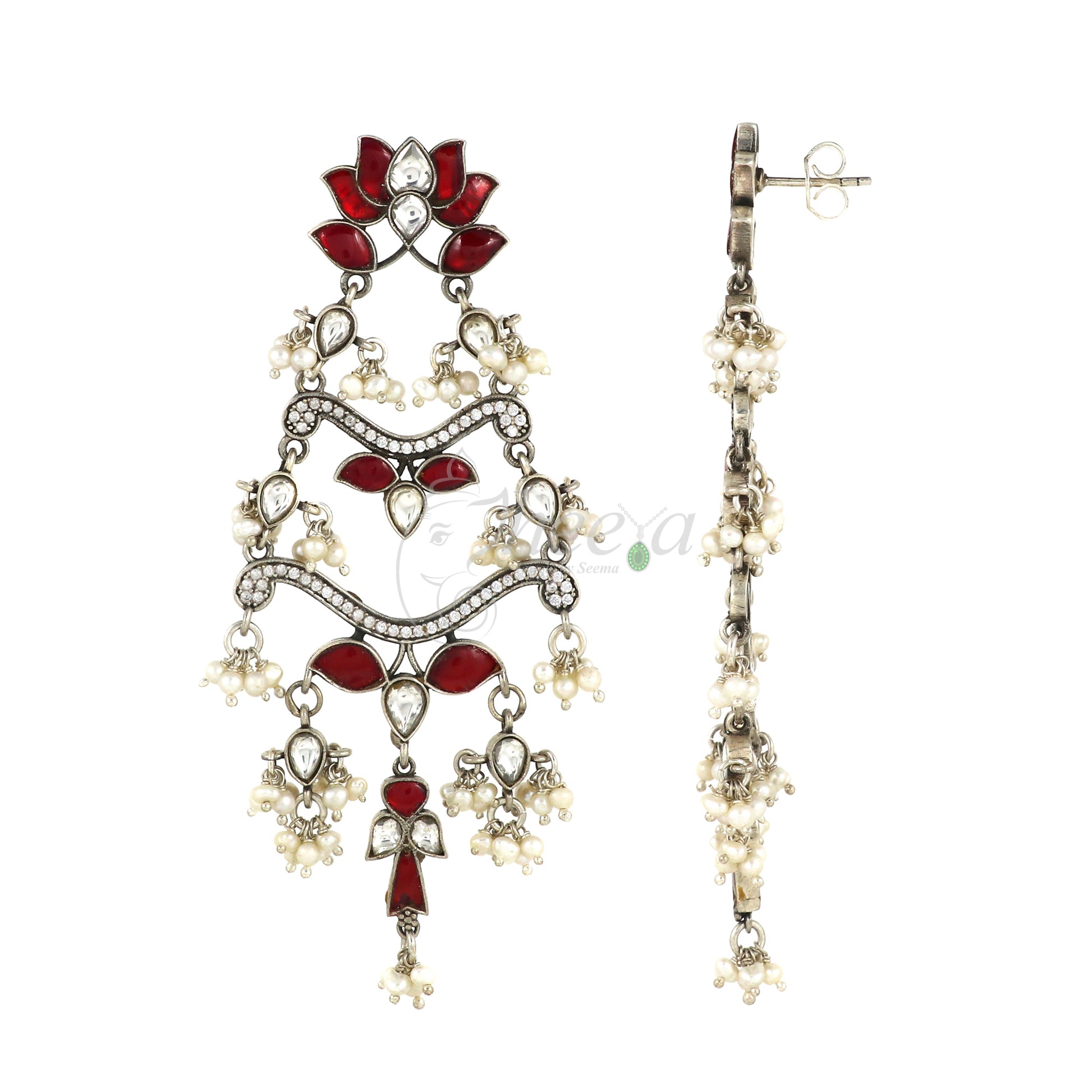 Red and White Chandelier Dangler Earring image 3