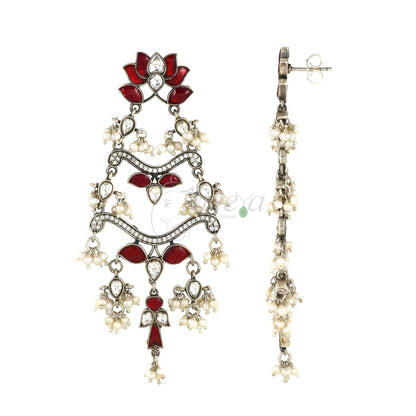 Red and White Chandelier Dangler Earring image 3