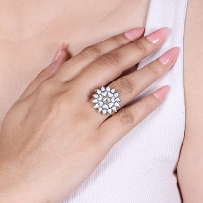 White Kundan Silver Ring image 0