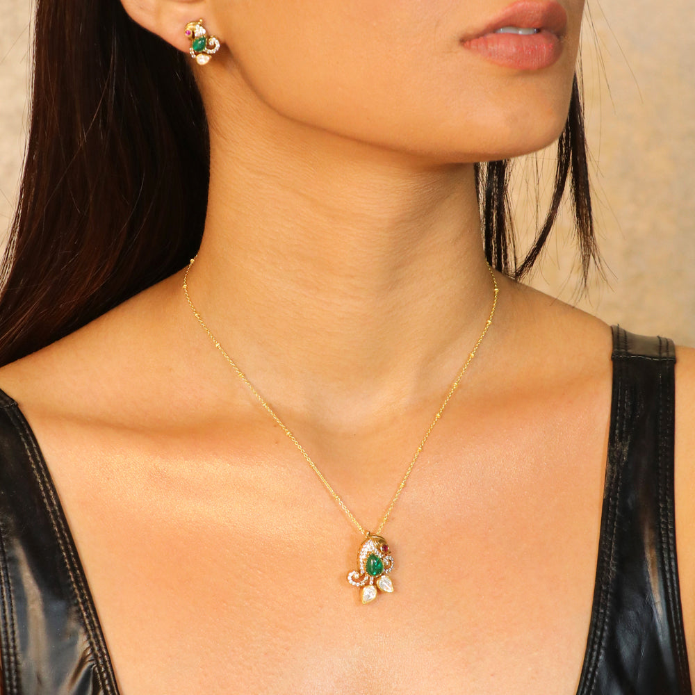Green Stone with Moissanite Pendant Set image 0