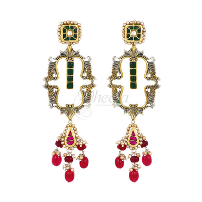 Red & Green Kundan Dangler Earrings image 2
