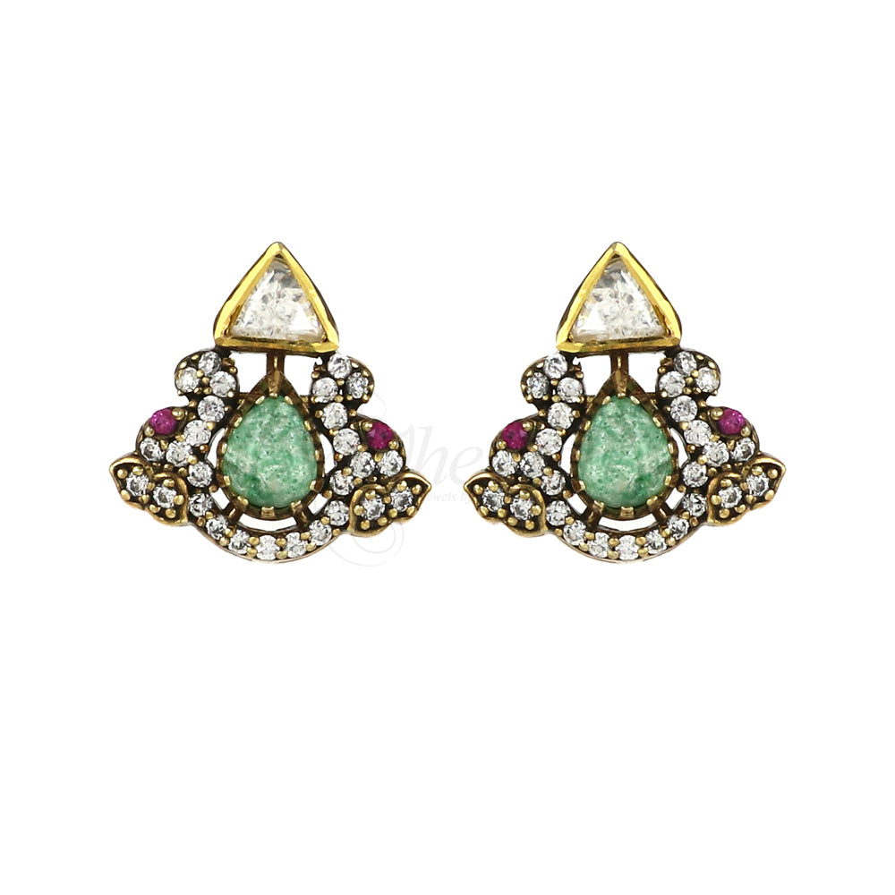 Mint Green Stone with CZ Moissanite Pendant Set image 5