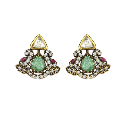 Mint Green Stone with CZ Moissanite Pendant Set image 5