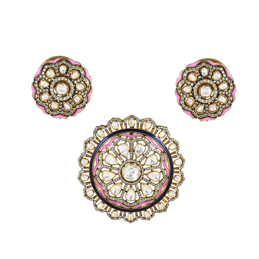 Moissanite  Pedant set with Pink & Blue  Enamel work image 0