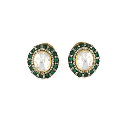 Big Moissanite with Green Kundan Set image 5