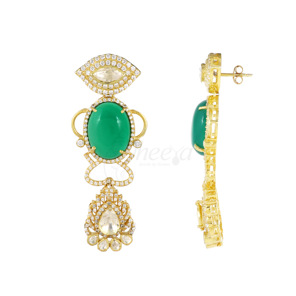 Green Stone Moissanite with CZ Earring image 2