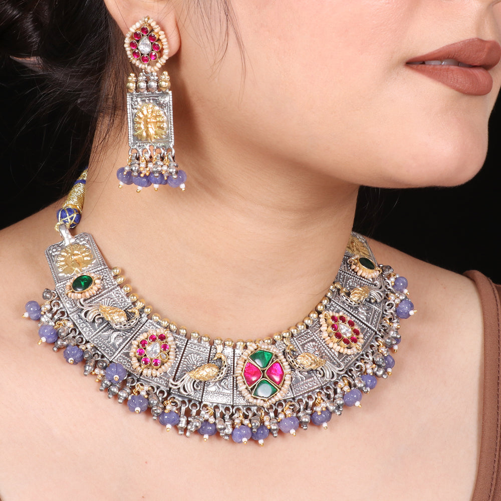 Fusion Kundan Necklace with Amethyst Beads image 2