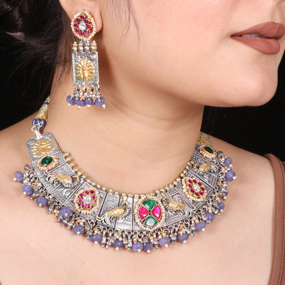 Fusion Kundan Necklace with Amethyst Beads image 2