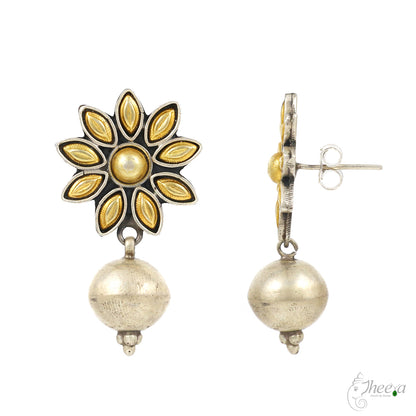 Dual  Tone with Pearl Drop Earrings image 2