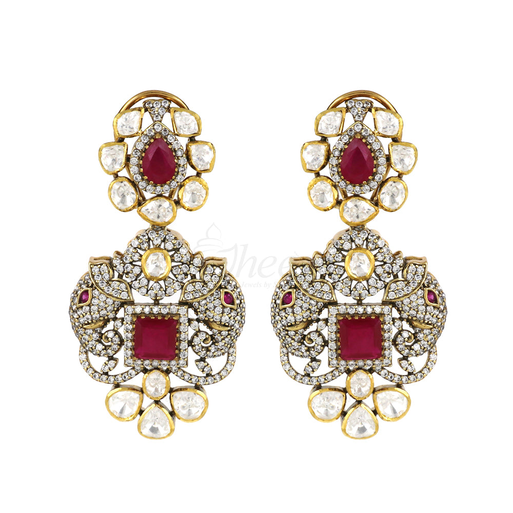 Elephant With Ruby Moissanite and CZ Earrings image 1