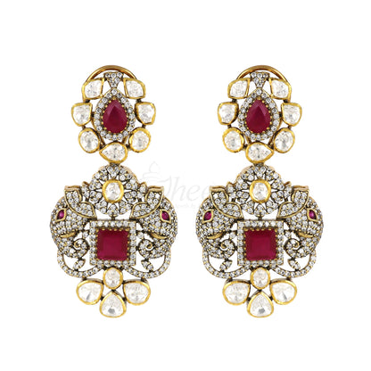 Elephant With Ruby Moissanite and CZ Earrings image 1