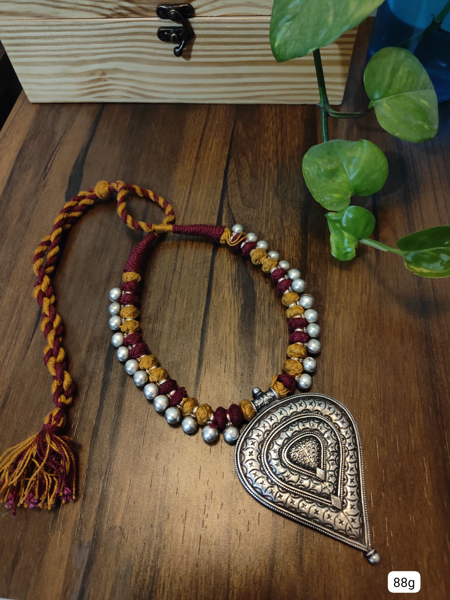 Dhaage Yellow and Maroon with Silver pendant image 0