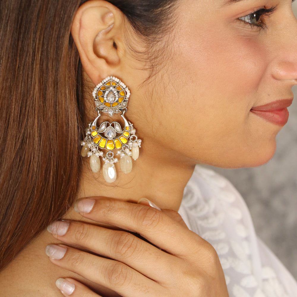 Yello Kundan with Big Beads Drop Dangler Earring image 0