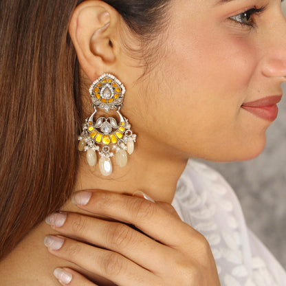 Yello Kundan with Big Beads Drop Dangler Earring image 0