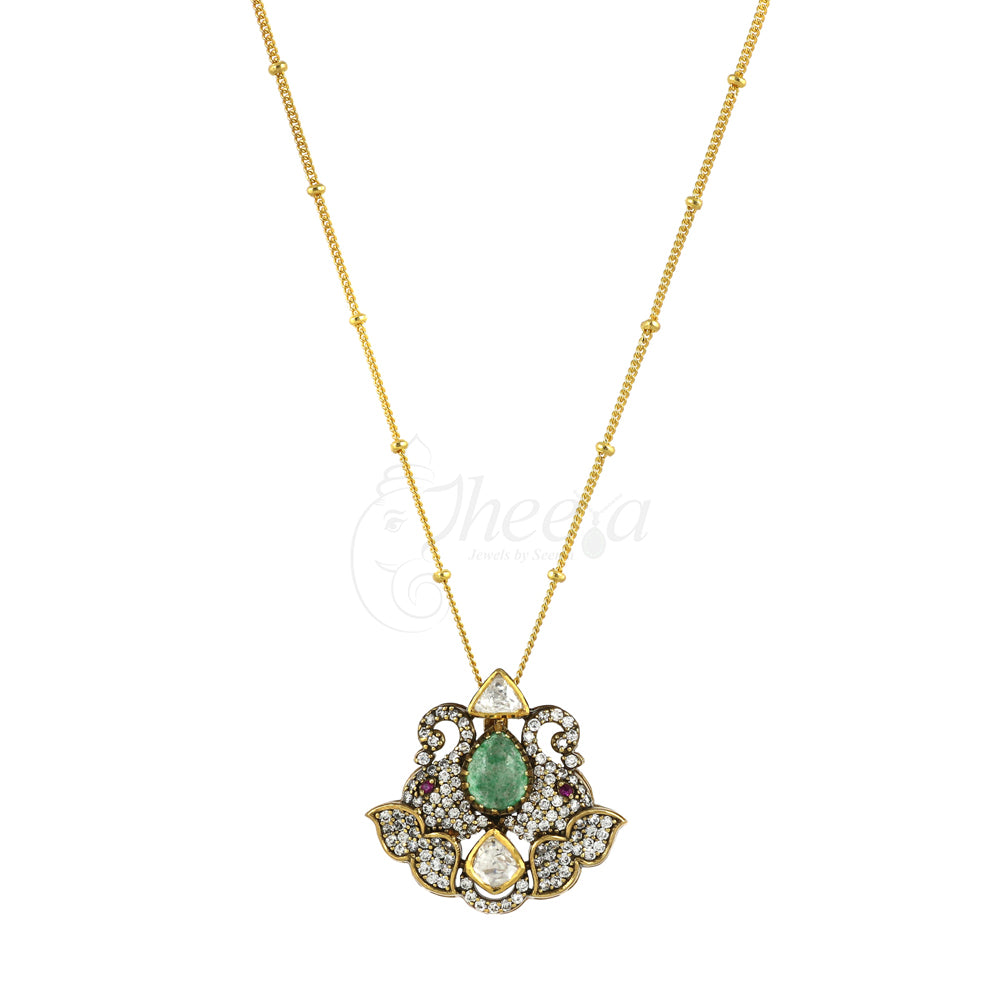 Mint Green Stone with CZ Moissanite Pendant Set image 4