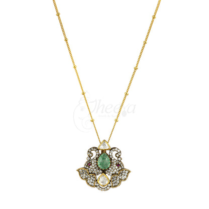 Mint Green Stone with CZ Moissanite Pendant Set image 4