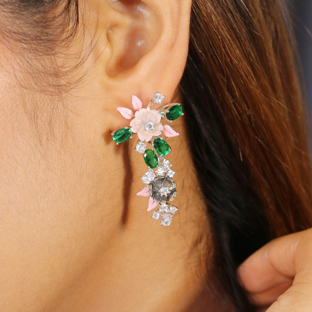 Pink and Green Flower Earring image 1