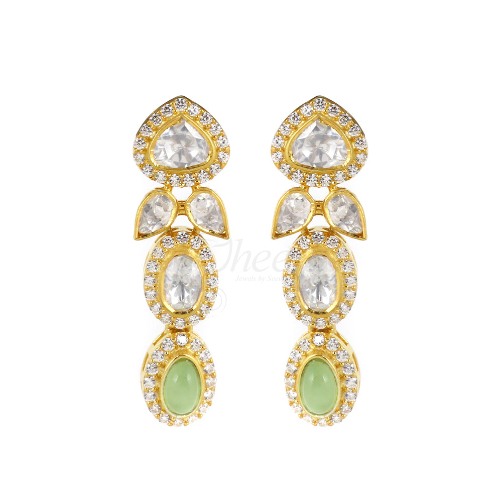 Moissanite with Green Stone drops Necklace Set image 4