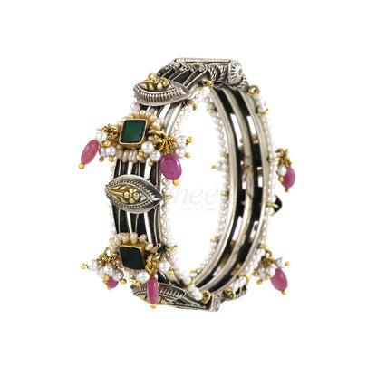 Fusion Bangle with Pink Beads Openable image 0