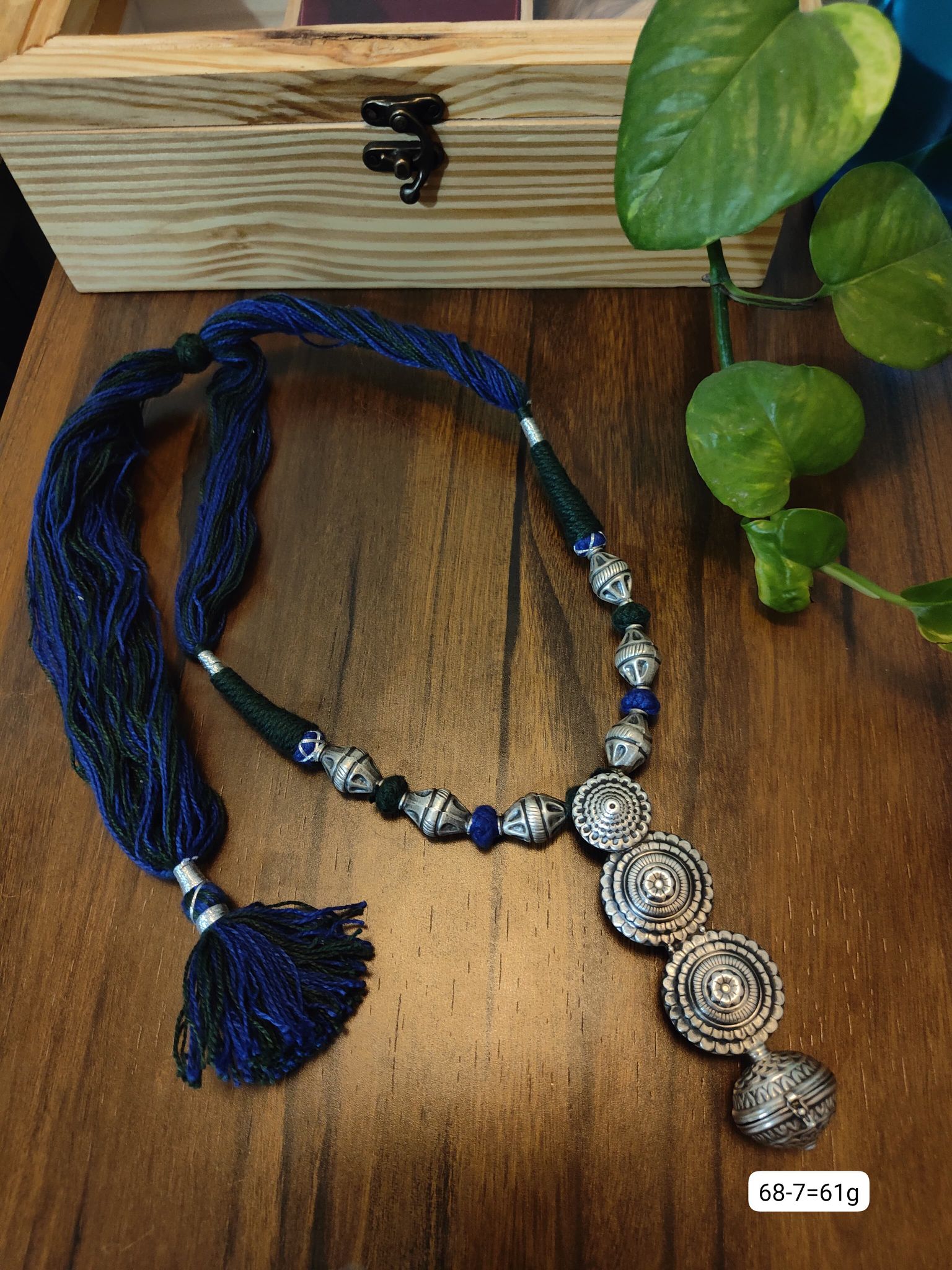 Dhaage Navy and green long Pendant image 0