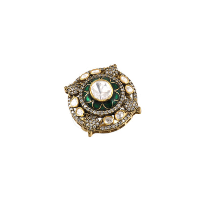 Mossanite with Green Kundan image 3