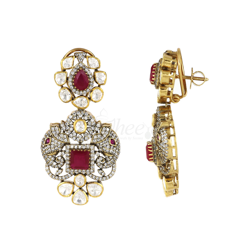 Elephant With Ruby Moissanite and CZ Earrings image 2