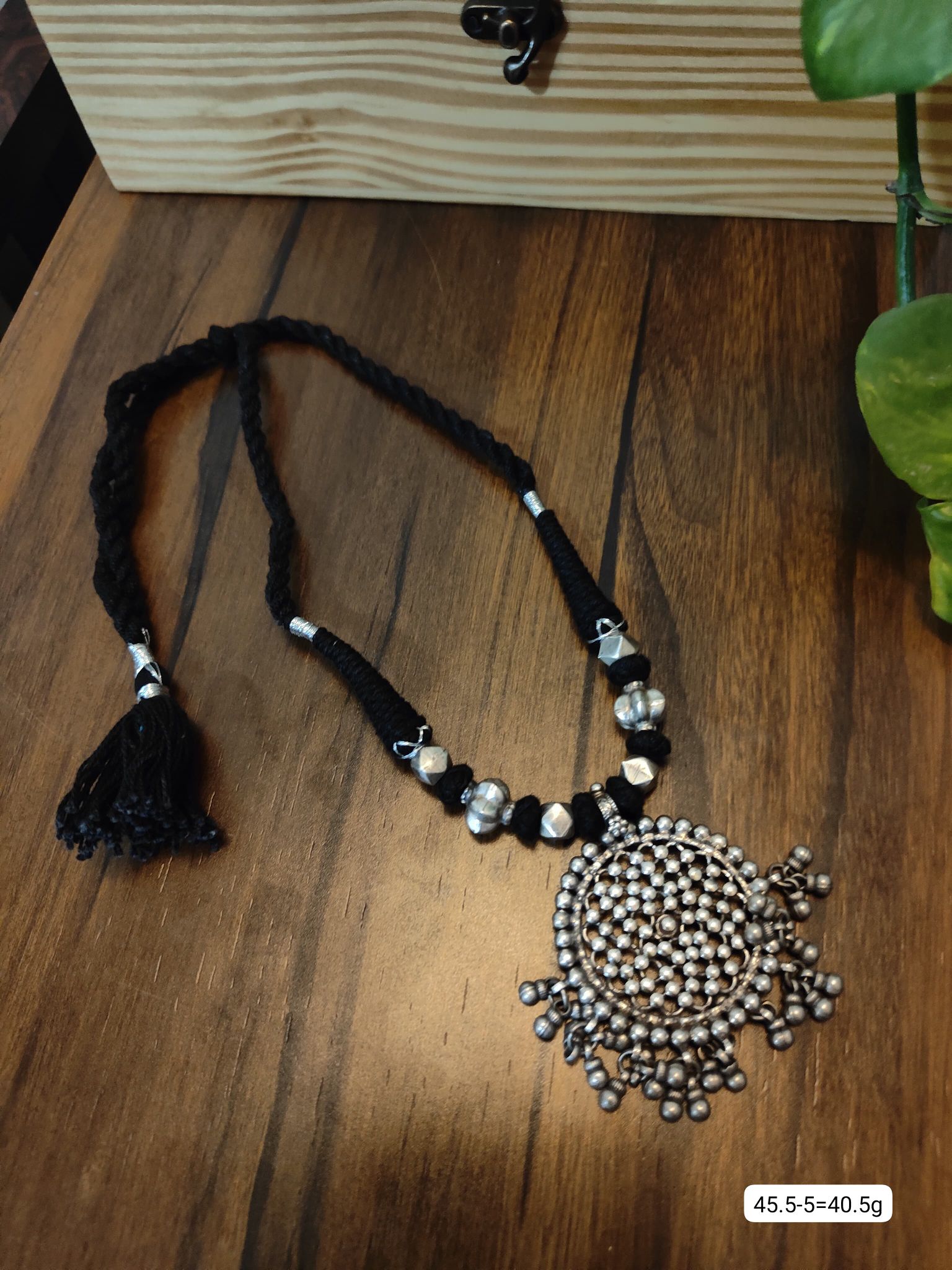 Dhaage Black Silver disc pendant image 0